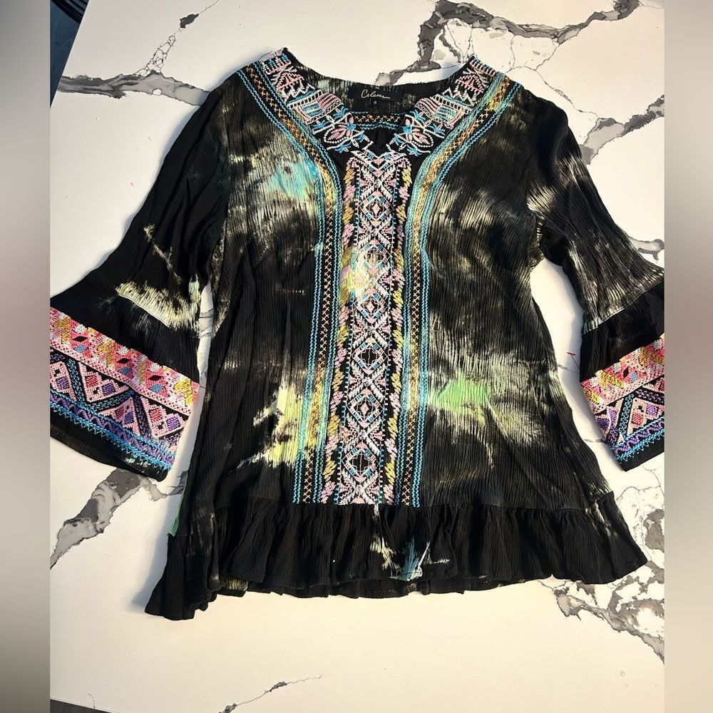 Caleoas Womens Blouse Top Size Small
Embroidered Tie Dye Pop Over